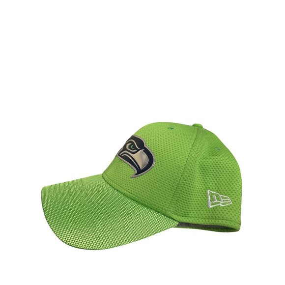 New Era Seahawks 39Thirty Stretch-Fit Cap Medium-Large Neon Green Gold NFL Logo - Picture 2 of 7